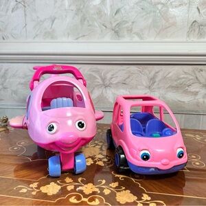 Vintage Fisher-Price Little People Pink Lot Pink Airplane & Pink SUV Car